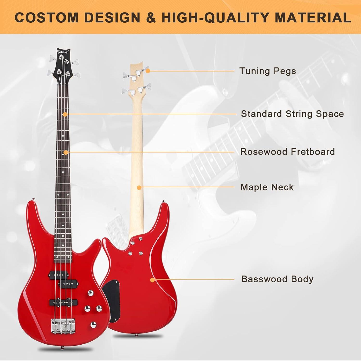 CUSTOM DESIGN & HIGH-QUALITY MATERIAL

- Tuning Pegs
- Standard String Space
- Rosewood Fretboard
- Maple Neck
- Basswood Body