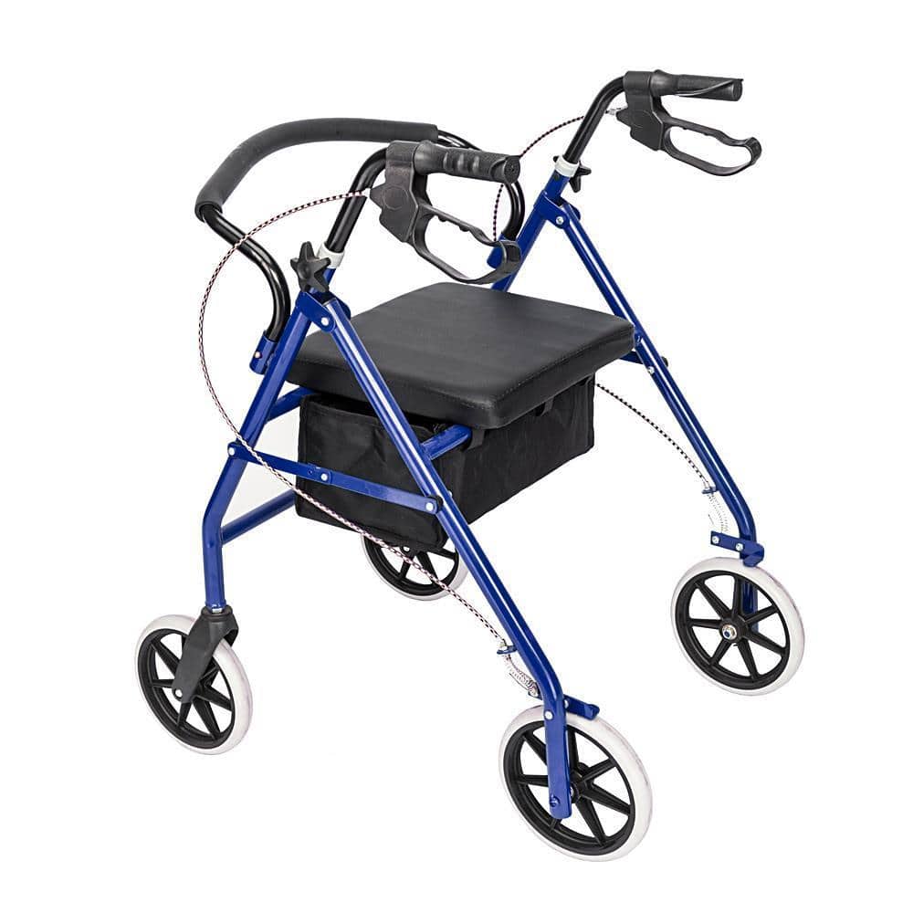 Winado - Foldable Rollator Walker Mobility Rollator with Seat, 8" Wheels, Adjustable Height, Removable Backrest, 286lbs Capacity - Black & Blue