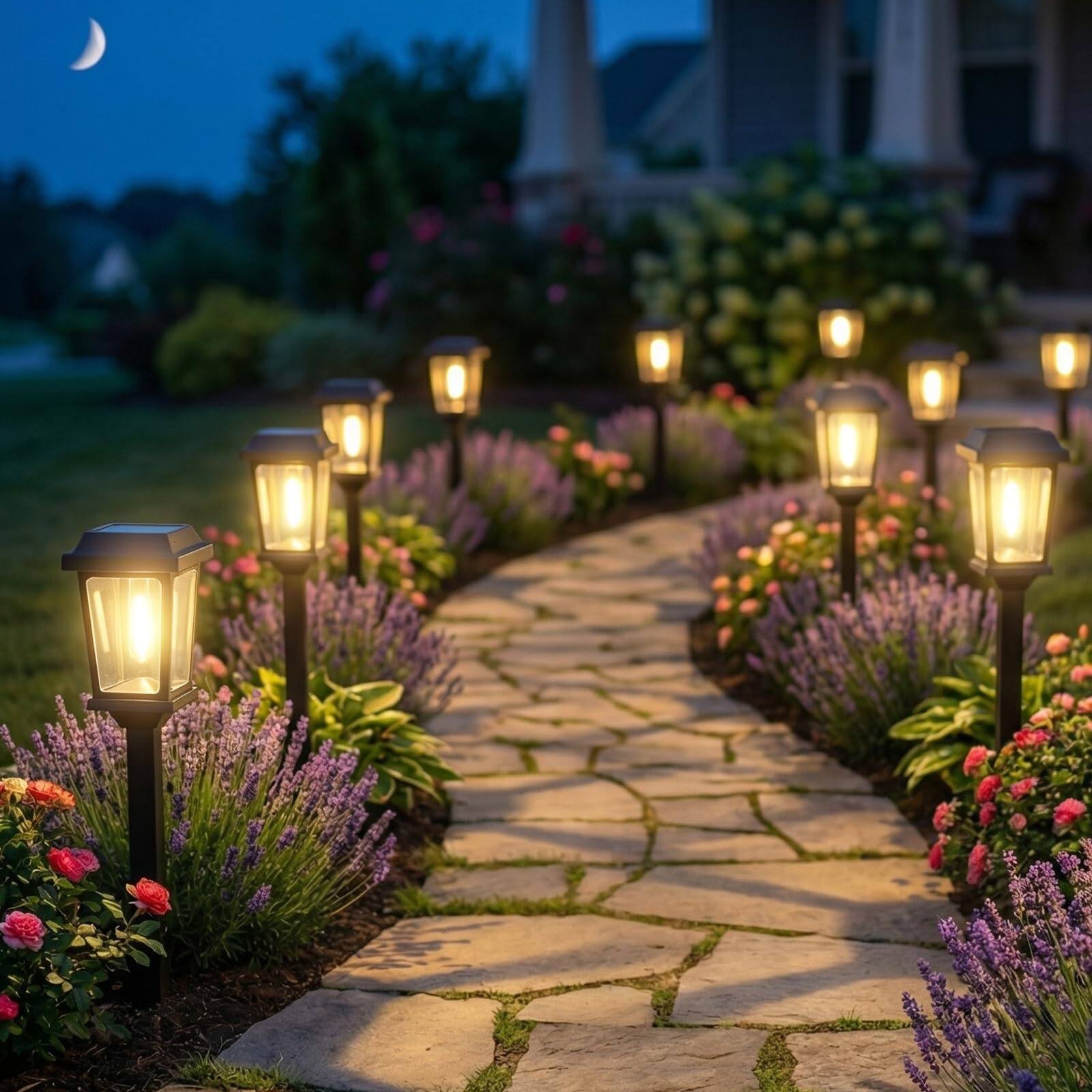 Alt View 1. Dazzed Corner - 12-Pack Modern Solar Pathway Lights - Black.