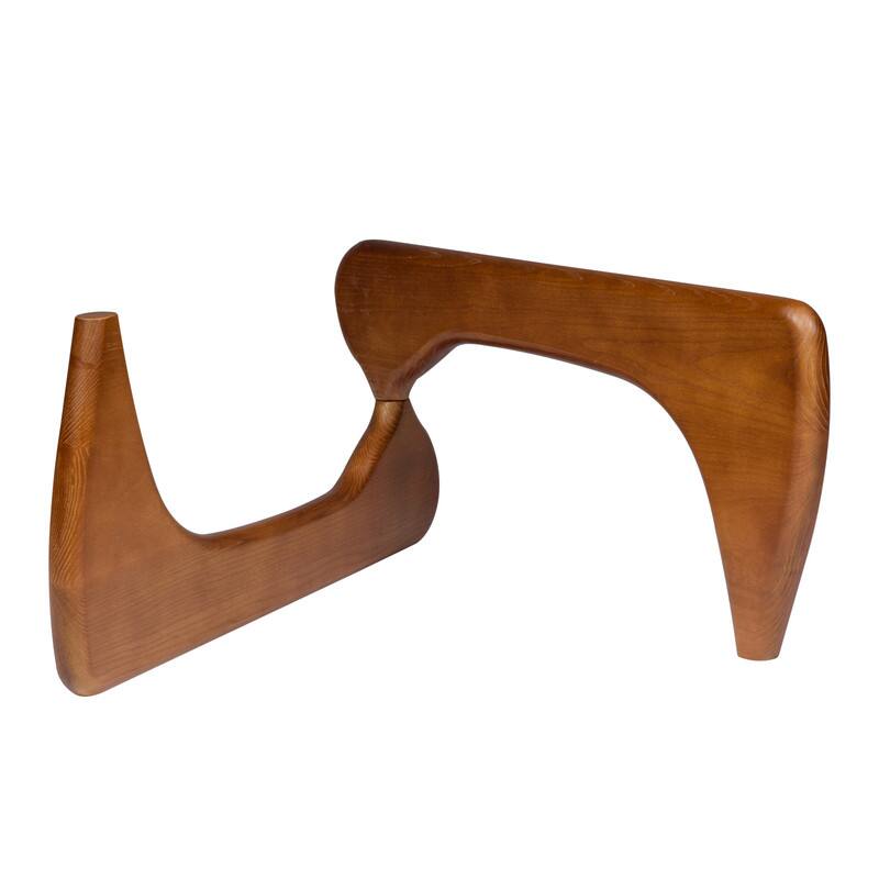 Back. LeisureMod - Imperial Modern Triangular Tempered Glass Coffee Table with Cross-Brace Wooden Base for Home & Living Room - Light Walnut.