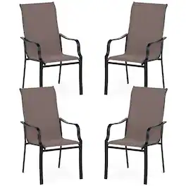 Costway - Patio Dining Chair Set of 4 High Backrest Dining Furniture with Wide Seat - Brown