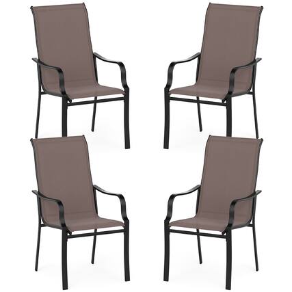 Front. Costway - Costway Patio Dining Chair Set of 4 High Backrest Dining Furniture with Wide Seat - Brown.