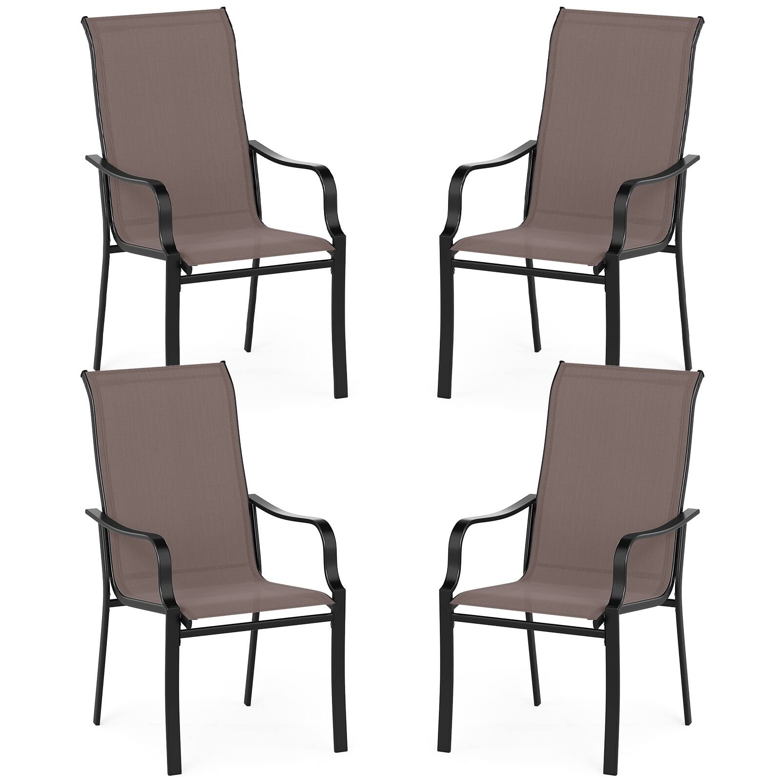 Front. Costway - Costway Patio Dining Chair Set of 4 High Backrest Dining Furniture with Wide Seat - Brown.