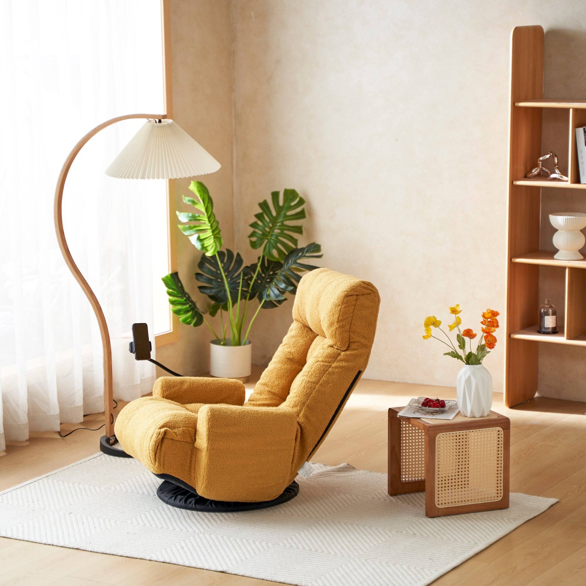 Alt View 4. Boyel Living - 360 Rotating Foldable Adjustable Floor Lounge Chair Comfortable Seating for Living Room Bedroom Yellow - Yellow.