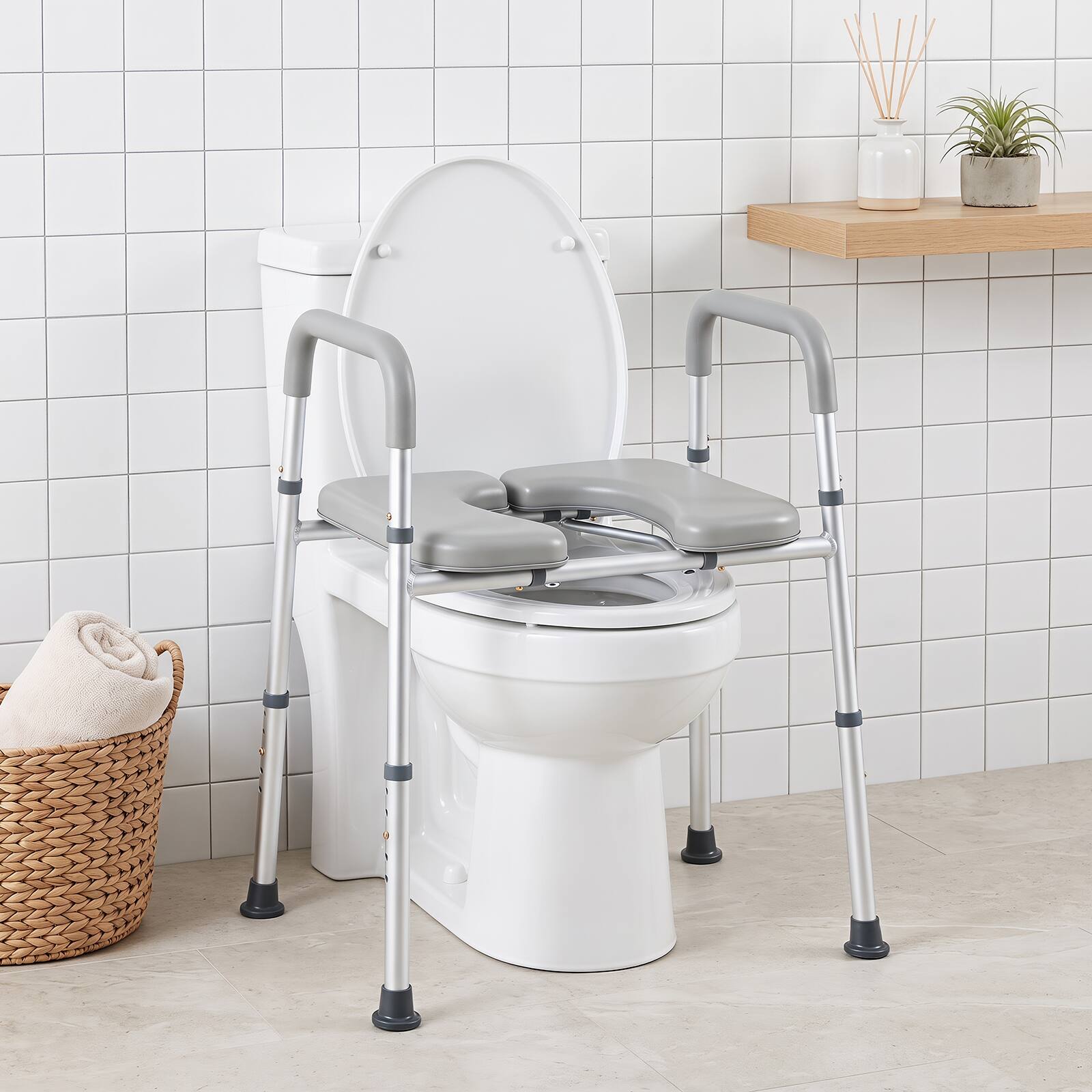 Alt View 1. Costway - Costway Raised Toilet Seat, Heavy-duty 400 LBS Toilet Seat Riser with Non-slip Handles - Silver + Gray.