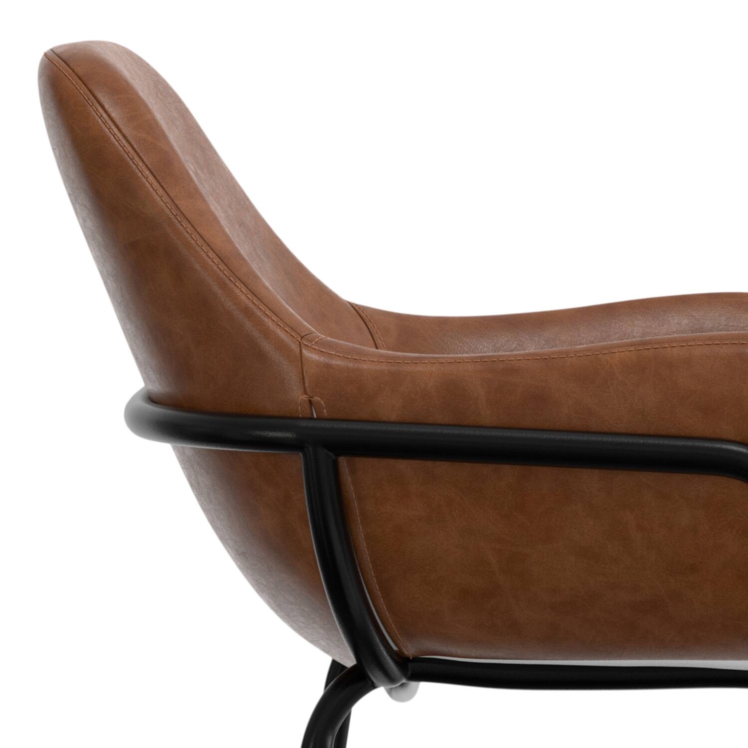 Alt View 6. Simpli Home - Mira Contemporary Modern Bar Stool in Distressed Tan  Vegan Faux Leather - Distressed Tan.