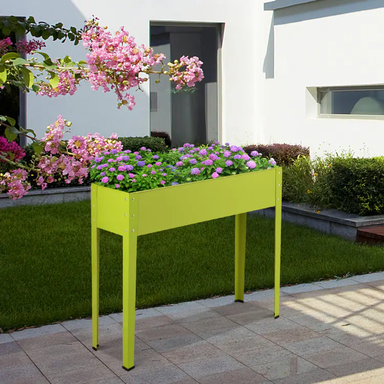 Back. SlickBlue - Outdoor Metal Raised Garden Bed with Legs and Drainage Hole for Easy Planting - Green.