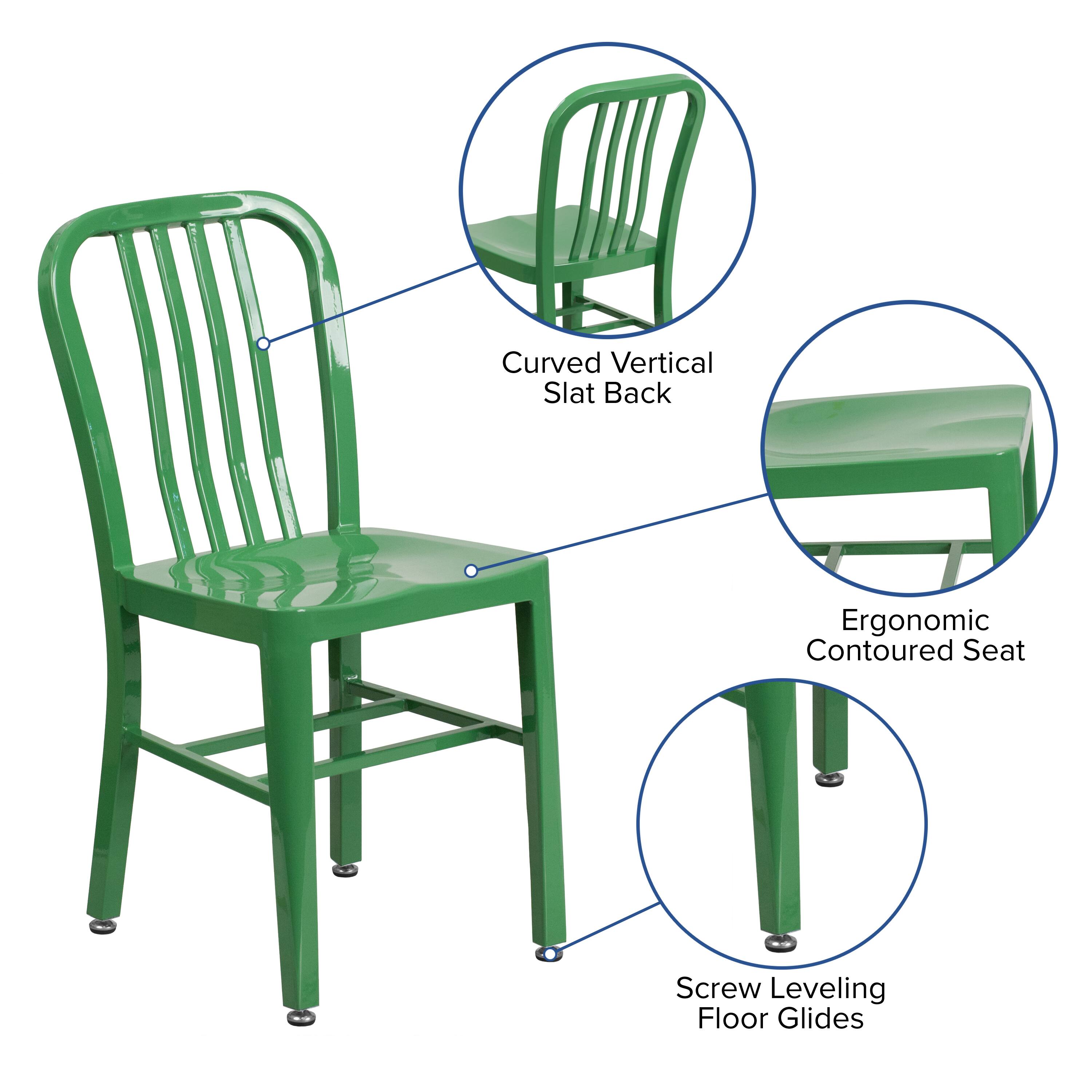 Curved Vertical Slat Back  
Ergonomic Contoured Seat  
Screw Leveling Floor Glides
