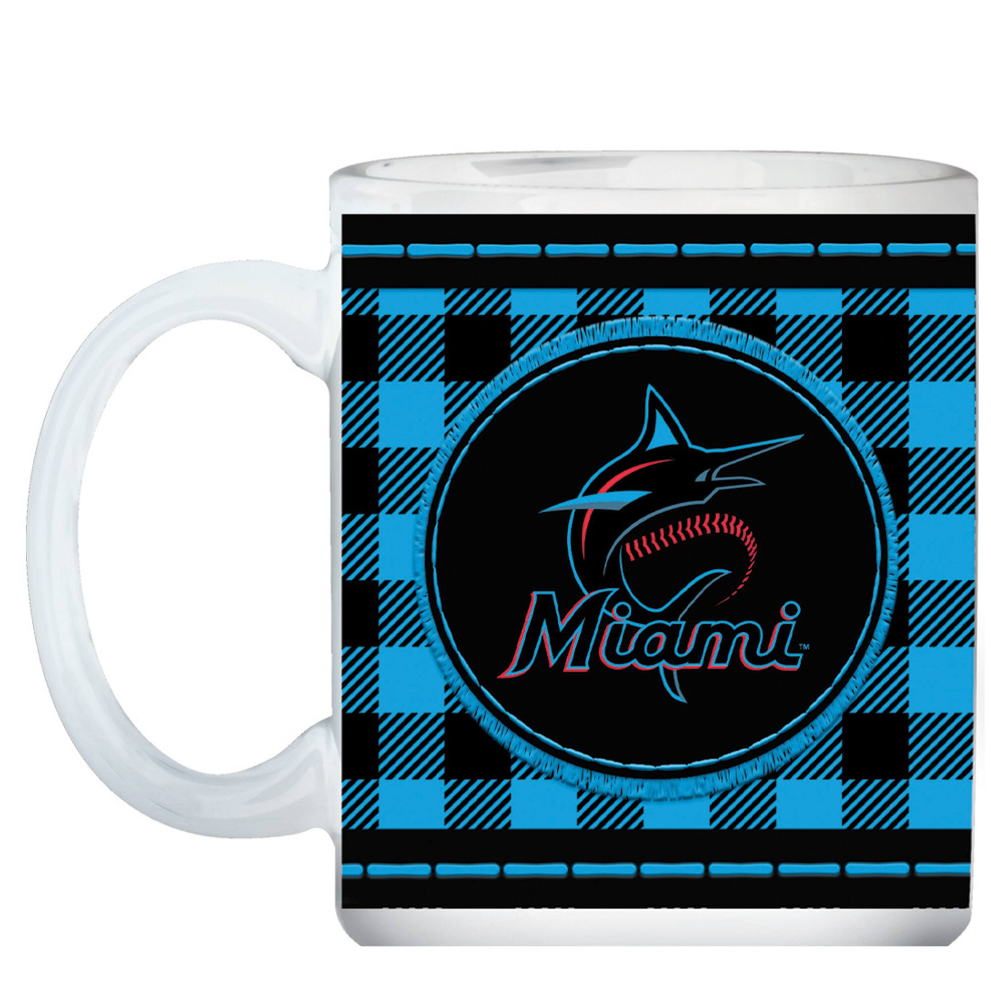 Alt View 1. The Memory Company - Miami Marlins 15oz. Buffalo Plaid Father's Day Mug - Multicolor.