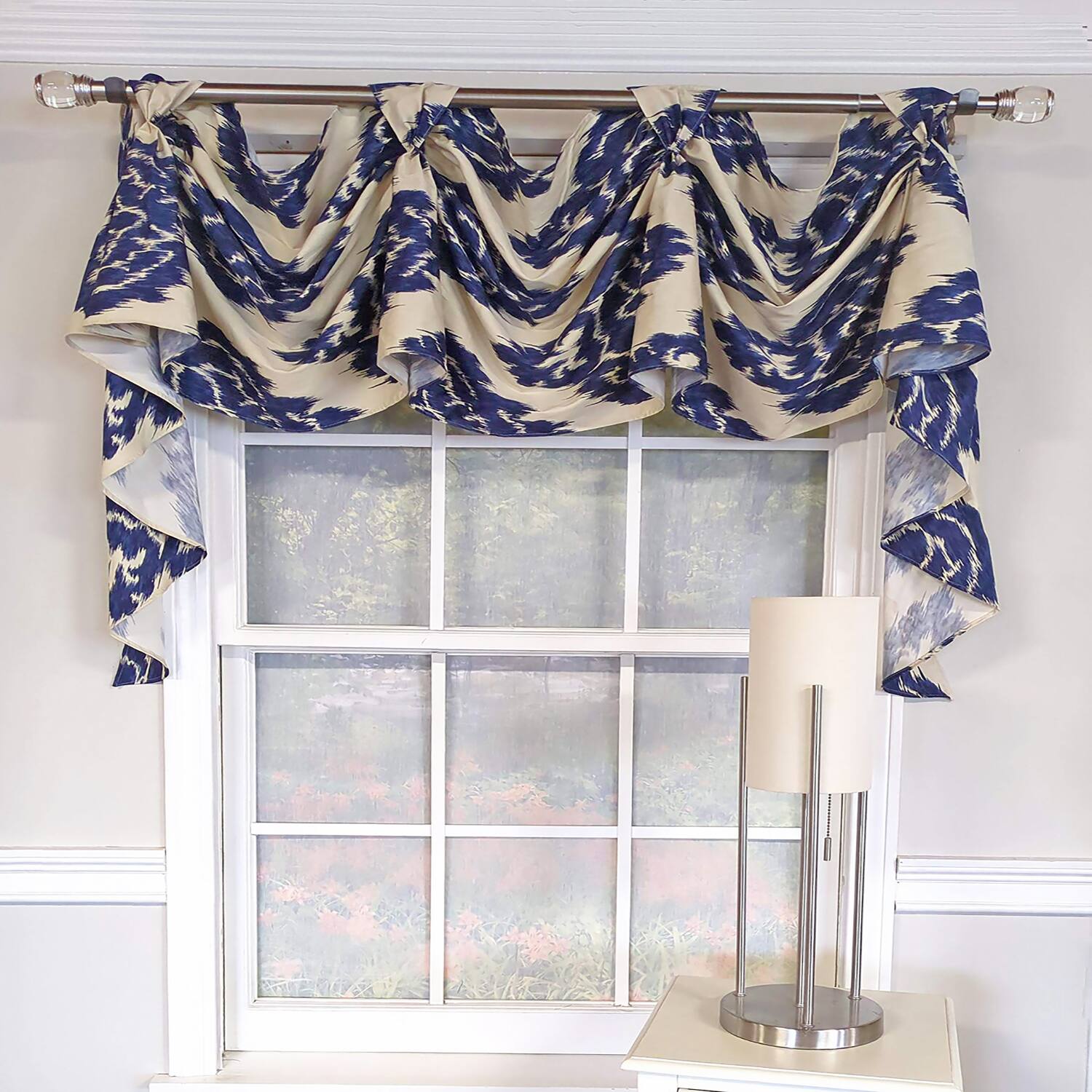 Angle. RLF Home - RLF Home Flame 3-S Victory 100% Cotton Tab Top Swag Window Curtain 54" x 25" Navy - Navy.