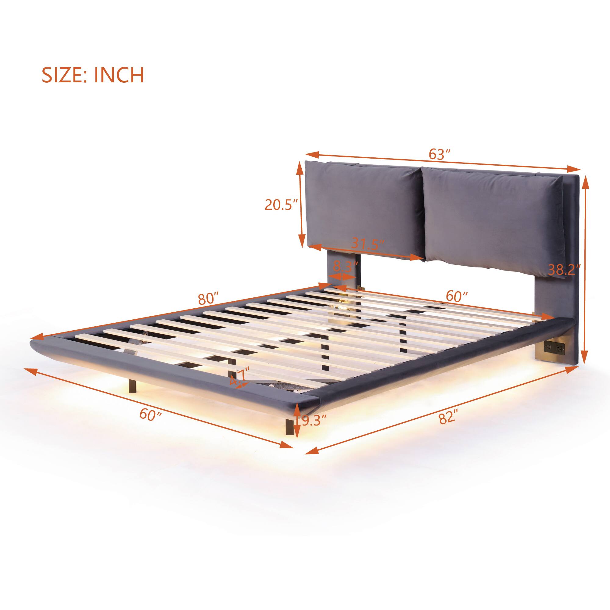 SIZE: INCH

- 63"
- 20.5"
- 80"
- 31.5"
- 8.31"
- 60"
- 38.2"
- 1"
- 60"
- 19.3"
- 82"