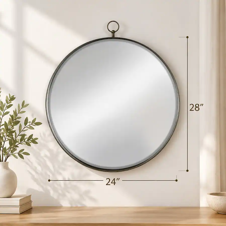Round Mirror Frame Design RYHNUYNE 24 in Round Wall Mirror, Iron Frame Accent Mirror, 28 in ...