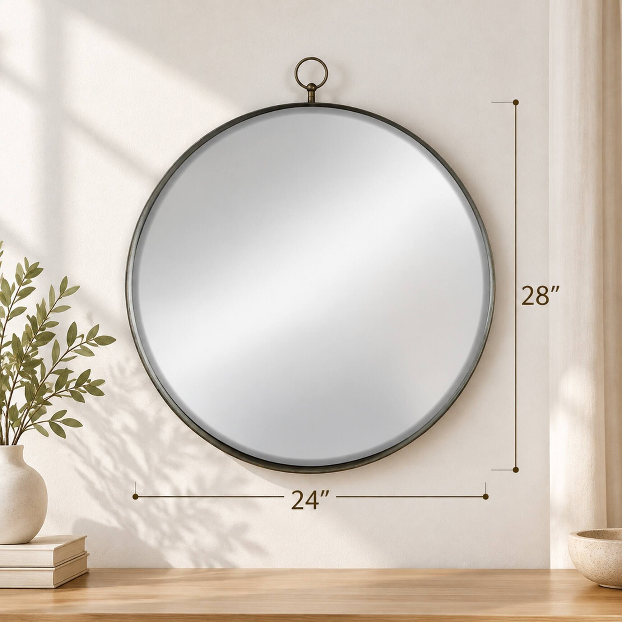 RYHNUYNE 24 in Round Wall Mirror, Iron Frame Accent Mirror, 28 in ...