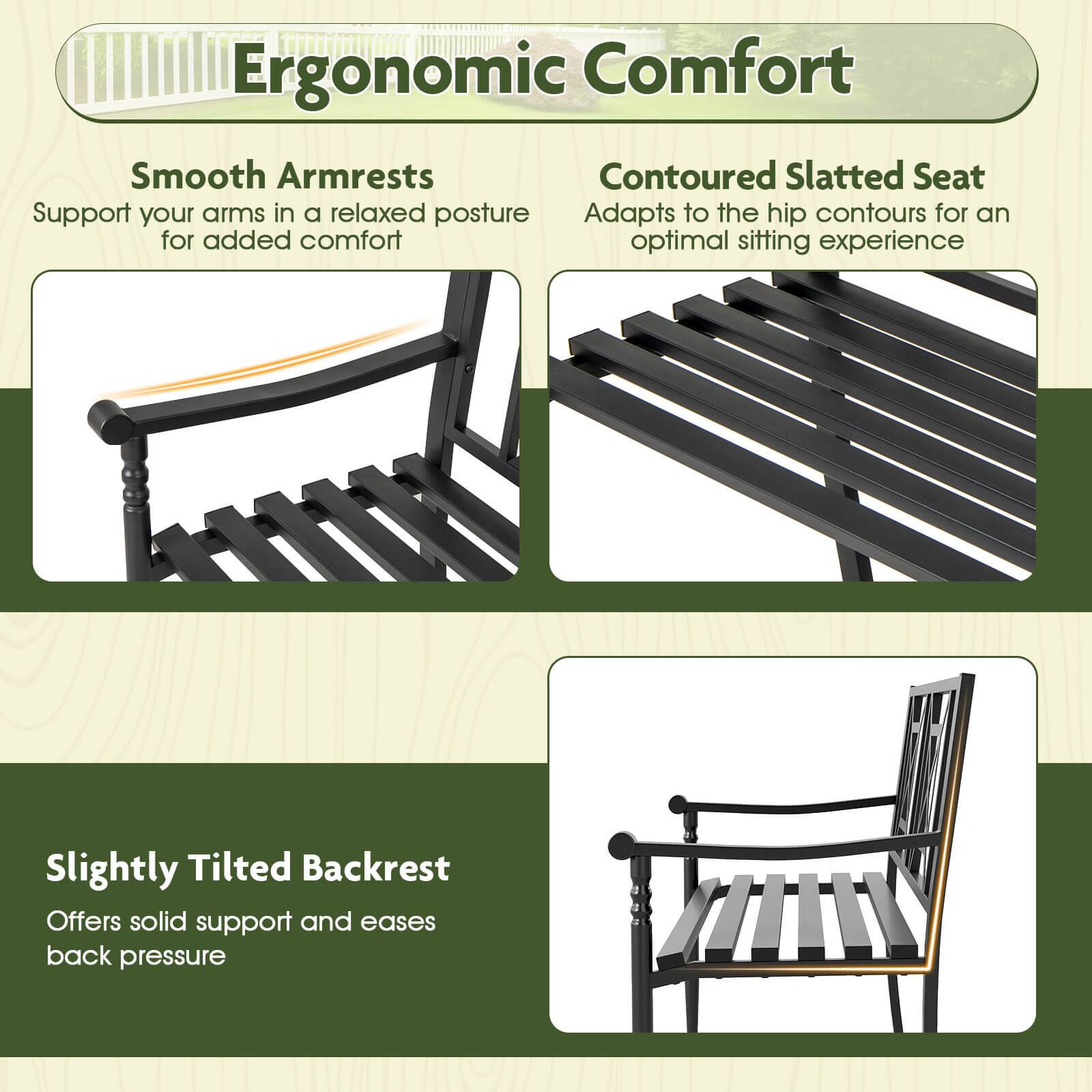 Ergonomic Comfort

Smooth Armrests  
Support your arms in a relaxed posture for added comfort

Contoured Slatted Seat  
Adapts to the hip contours for an optimal sitting experience

Slightly Tilted Backrest  
Offers solid support and eases back pressure