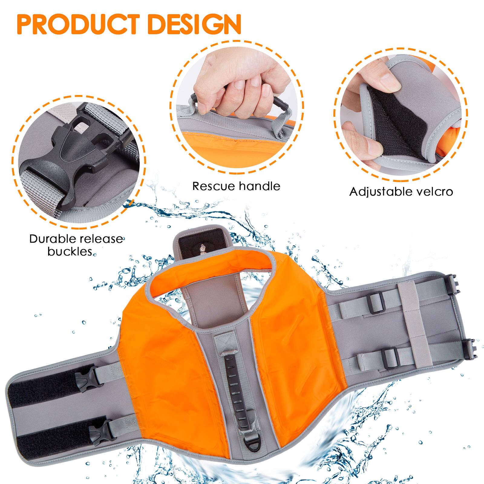 PRODUCT DESIGN

- Durable release buckles.
- Rescue handle
- Adjustable velcro