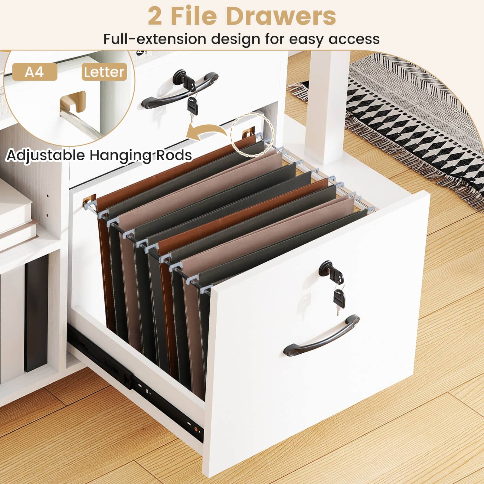 2 File Drawers  
Full-extension design for easy access  

A4  
Letter  

Adjustable Hanging Rods