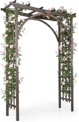 Gymax - Flat Top Garden Arch Trellis 85'' Tall Wood Garden Arbor for Climbing Plants - Brown
