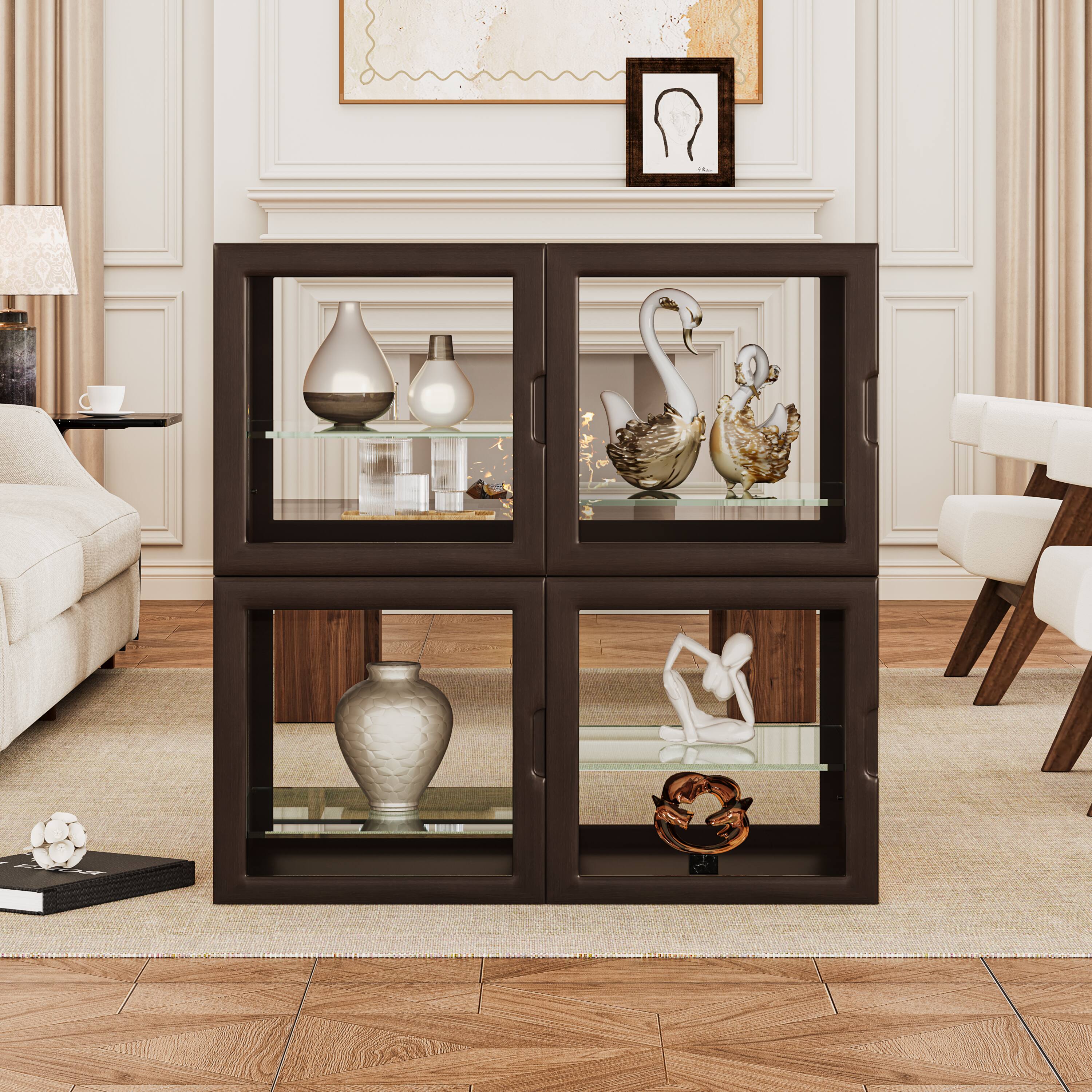 Alt View 1. MSOOB - 4 Pack China Cabinet, Glass Display Cabinets with Adjustable Shelves Curio Cabinets for Collectibles - Black Walnut.