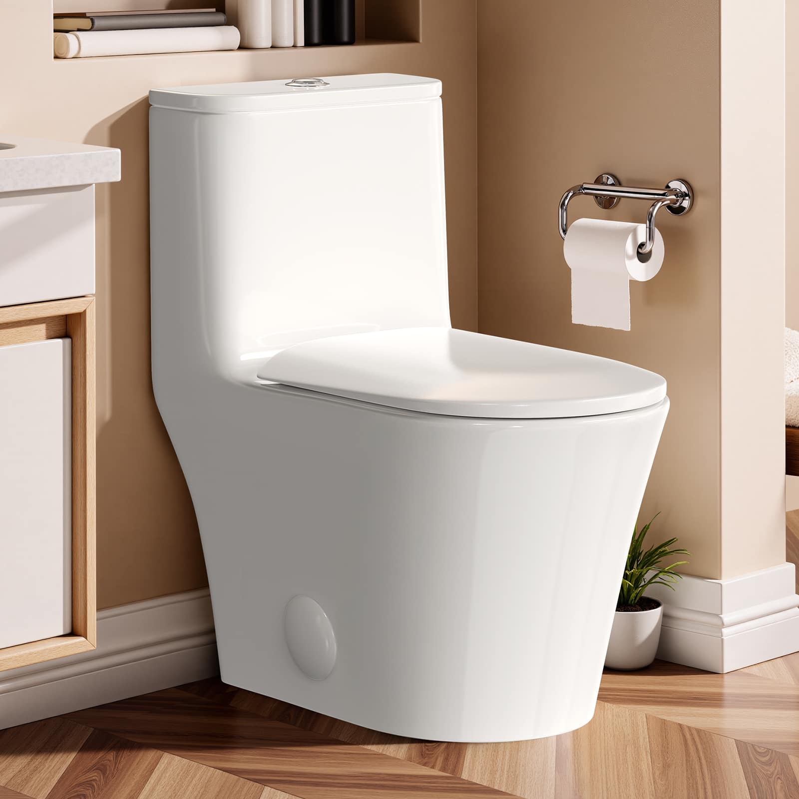 Koligey - Modern One Piece Toilet With Dual-flush Siphon Jet, 12 Rough In ,Soft-Close Seat & Lid, Minimalist Space-Saving Design - White