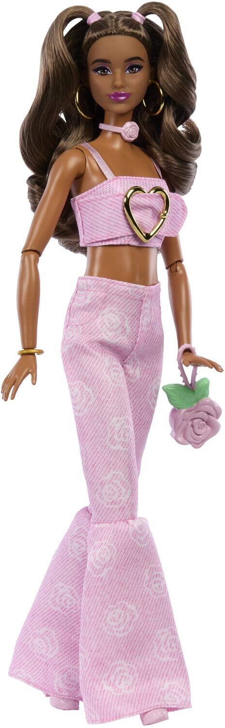 Alt View 1. Mattel - Mattel - Barbie Deluxe Style Fashion Doll #12 in Pink Denim Crop Top And Flare Jeans, Brunette   - COLLECTIBLES - Multicolor.