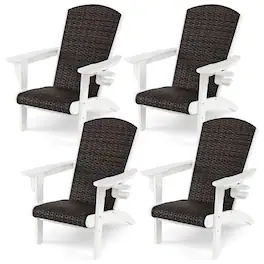 Gymax - 4PCS Patio Adirondack Chair Wide Armrests & Hidden Cupholder - Brown