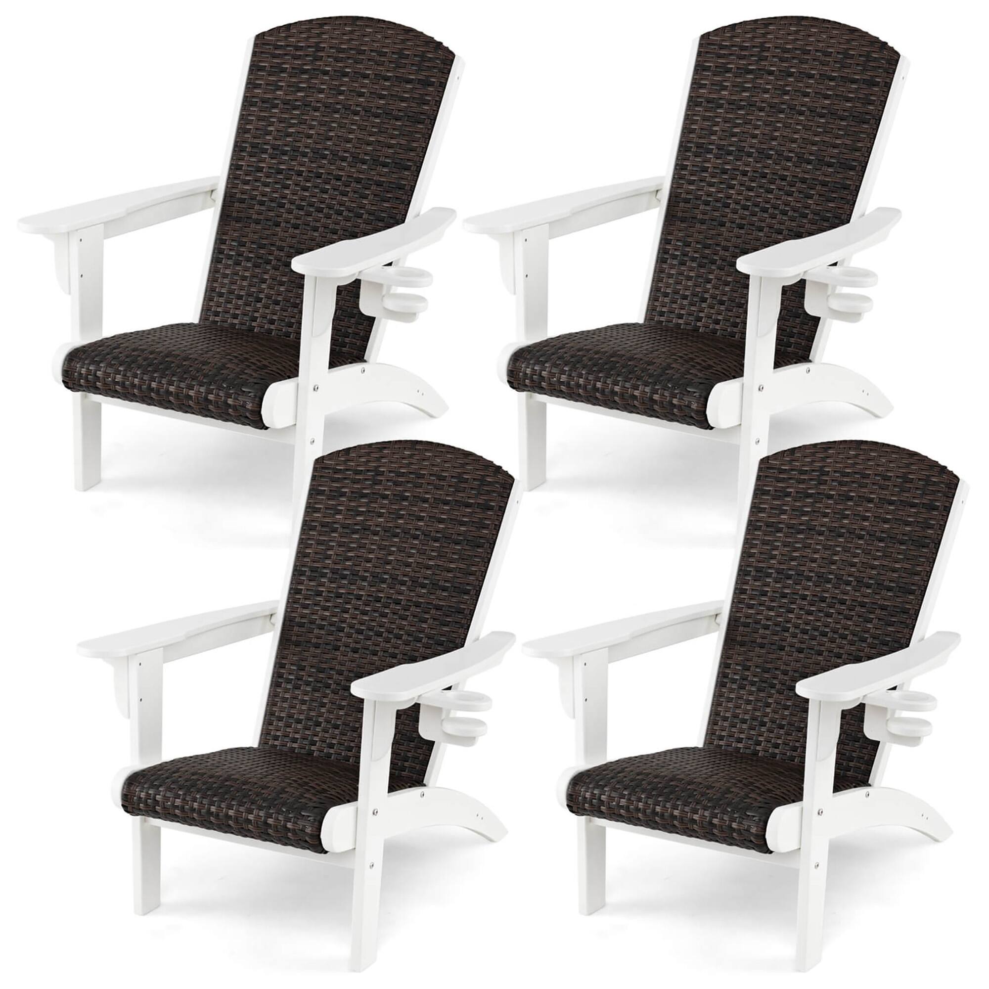 Front. Gymax - Gymax 4PCS Patio Adirondack Chair Wide Armrests & Hidden Cupholder - Brown.