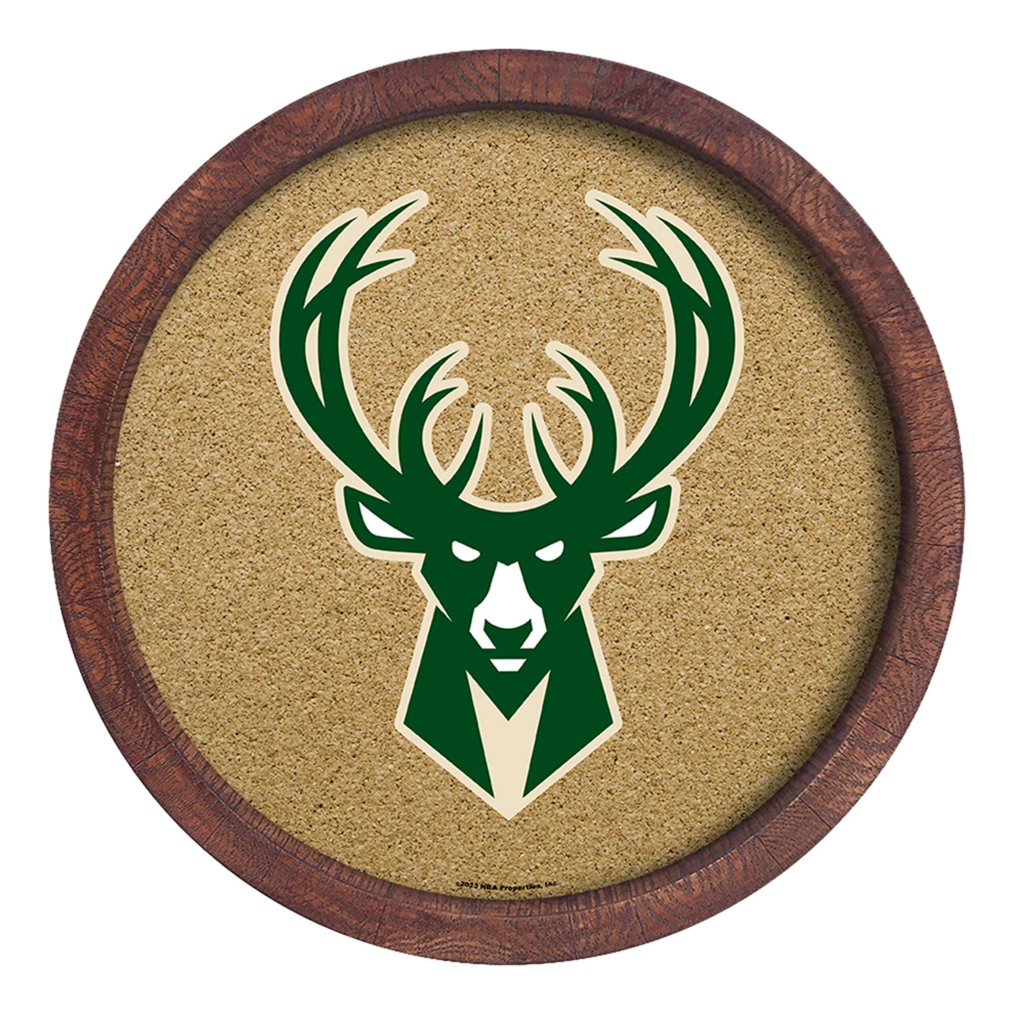 Milwaukee Bucks 20.25'' Round Faux Barrel Framed Cork Board