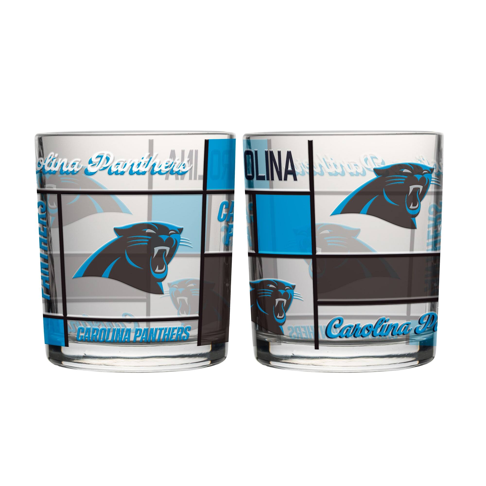 Logo Brands - Carolina Panthers 12oz. Quilted Stained Two-Pack Rocks Glass Set - Multicolor