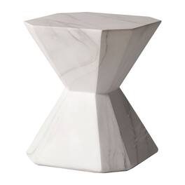LeisureMod - Azure Modern Round Fiberstone Side Table, Indoor/Outdoor Weather Resistant Accent Table - No Assembly - Marble White