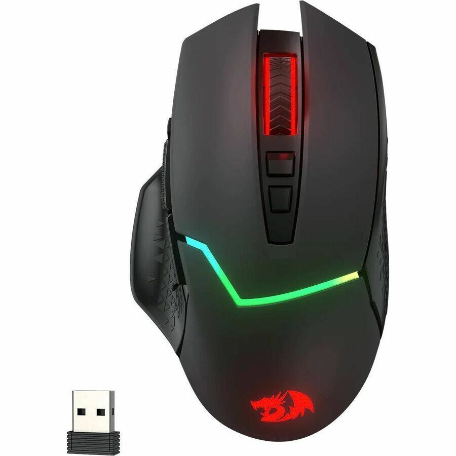 Left. REDRAGON - M690 PRO Wireless Gaming Mouse, 8000 DPI, w/ Rapid Fire Key, 8 Macro Buttons, Ergonomic Design for PC/Mac/Laptop - black.
