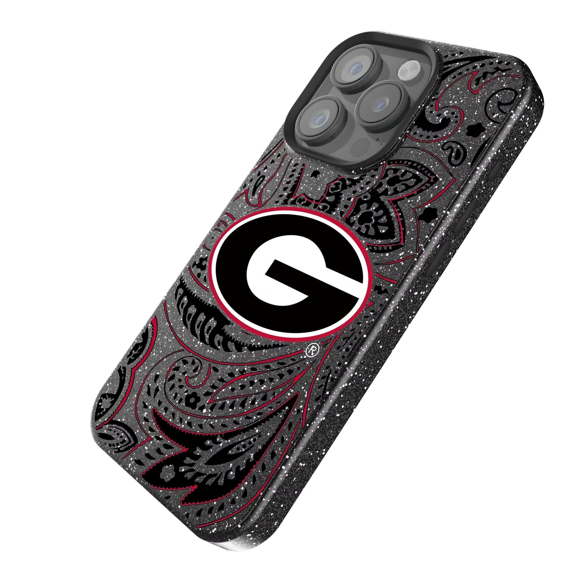 Alt View 1. Keyscaper - Georgia Bulldogs Paisley Bling iPhone Case - 15 Pro - Black.