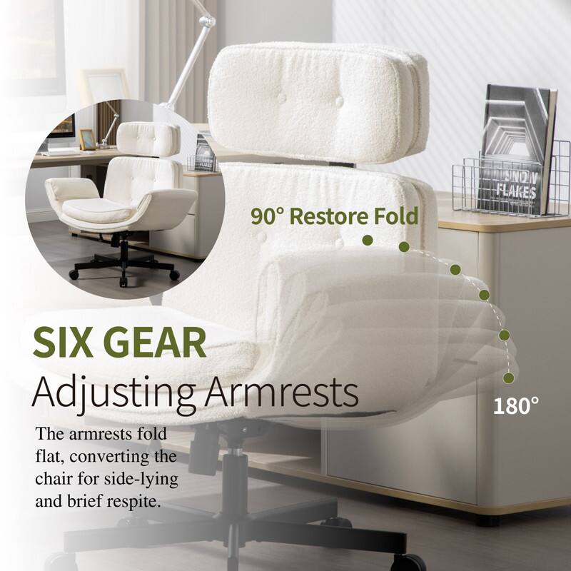 90° Restore Fold  
TUNQM FLAKES  
SIX GEAR  
Adjusting Armrests  

The armrests fold flat, converting the chair for side-lying and brief respite.  

180°
