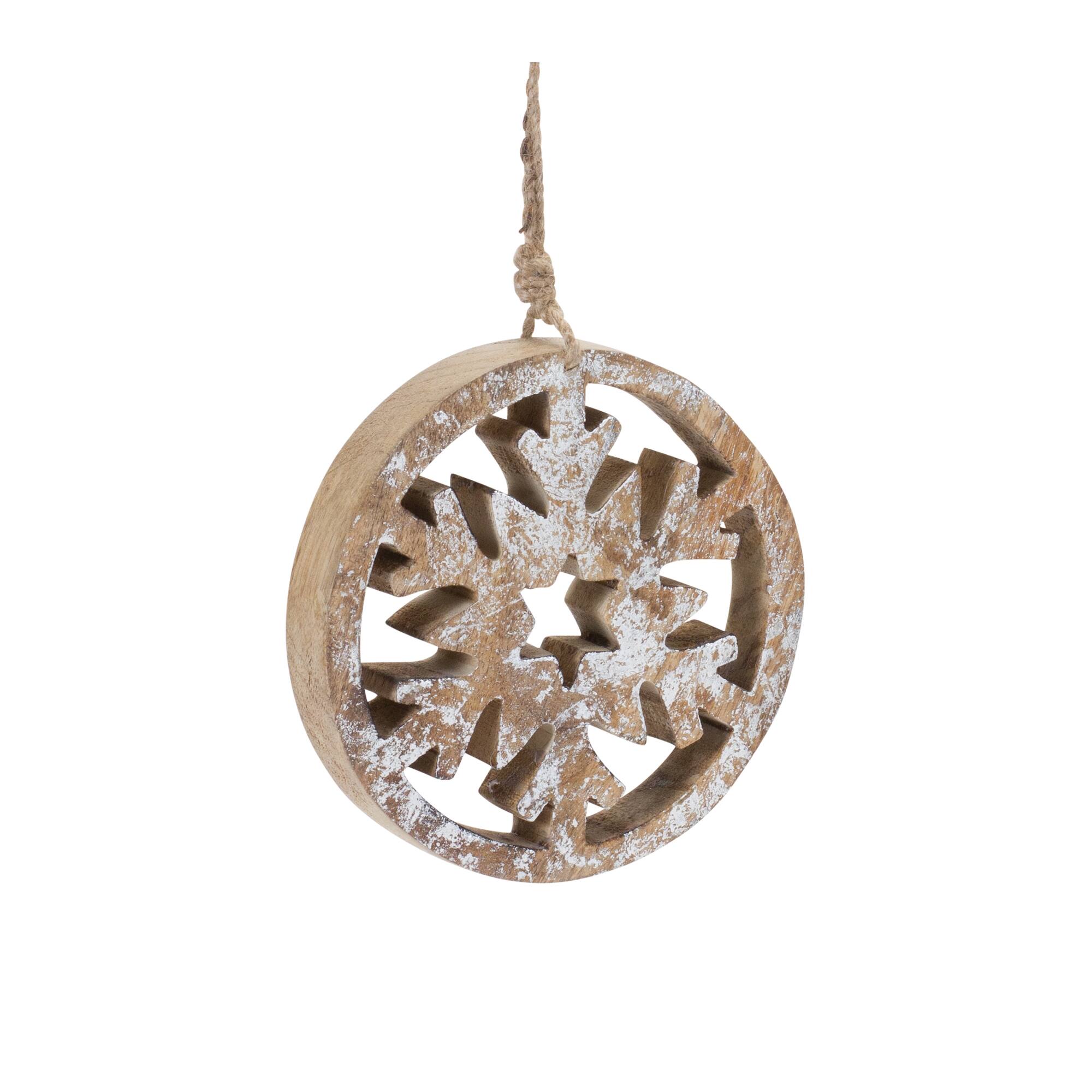 Back. BreeBe - Wood Cut Out Snowflake Ornament (Set of 12) - Brown.