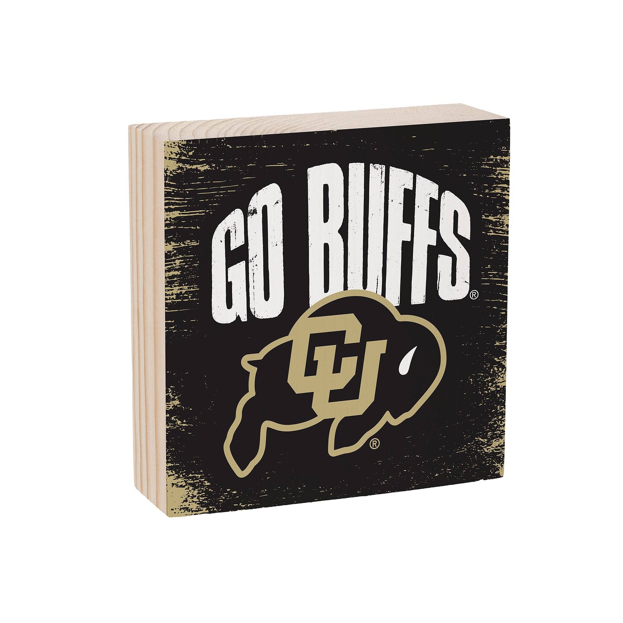 Alt View 1. Evergreen Enterprises - Colorado Buffaloes 6" Square Fan Chant Wood Block Shelf Sign - Multicolor.