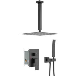 Lordear - Dual Shower Head - 10 Inch Ceiling Mount Square Shower System with Rough-in Valve - Matte Black