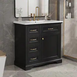 Boyel Living - 36 Inch Bathroom Vanity with Ceramic Sink Top Four Drawers and One Soft Close Door Freestanding Cabinet Finish - Black