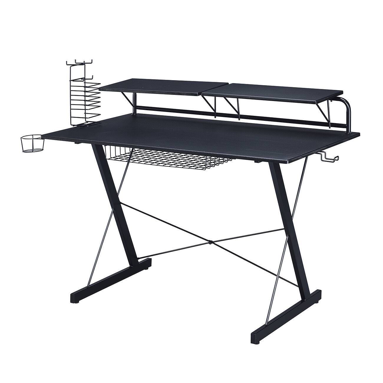 Left. Techni Sport - Techni Sport Black Carbon Computer Gaming Desk with Shelving, Black - Black.