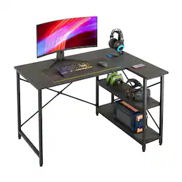 Bestier - 47inch Small L Shaped Desk with Storage Shelves Corner Gaming Computer Desk - Black