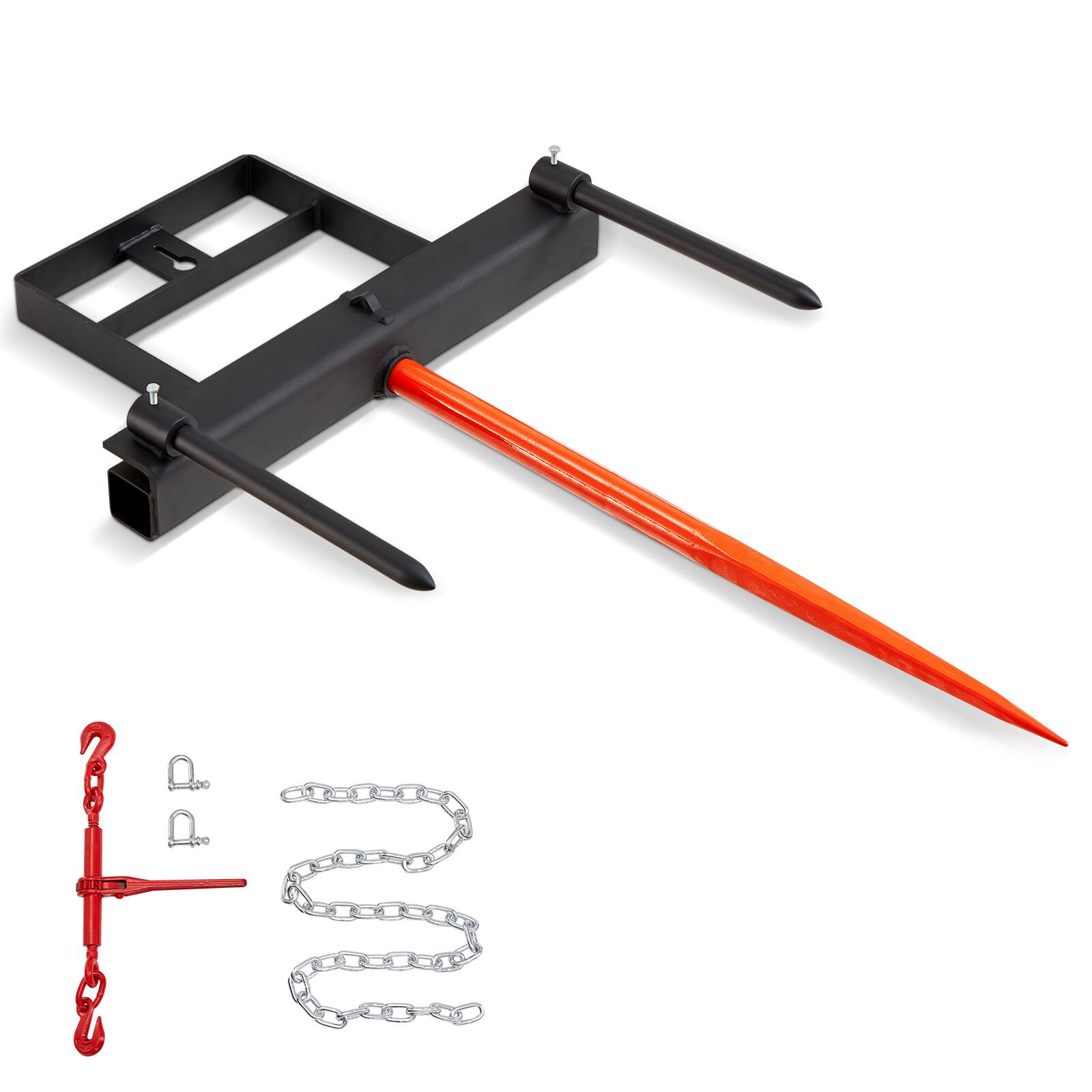 Front. VEVOR - 39" Hay Spear, Bale Spears 1600lbs Loading Capacity, Skid Steer Loader Tractor Bucket Attachment - Black.