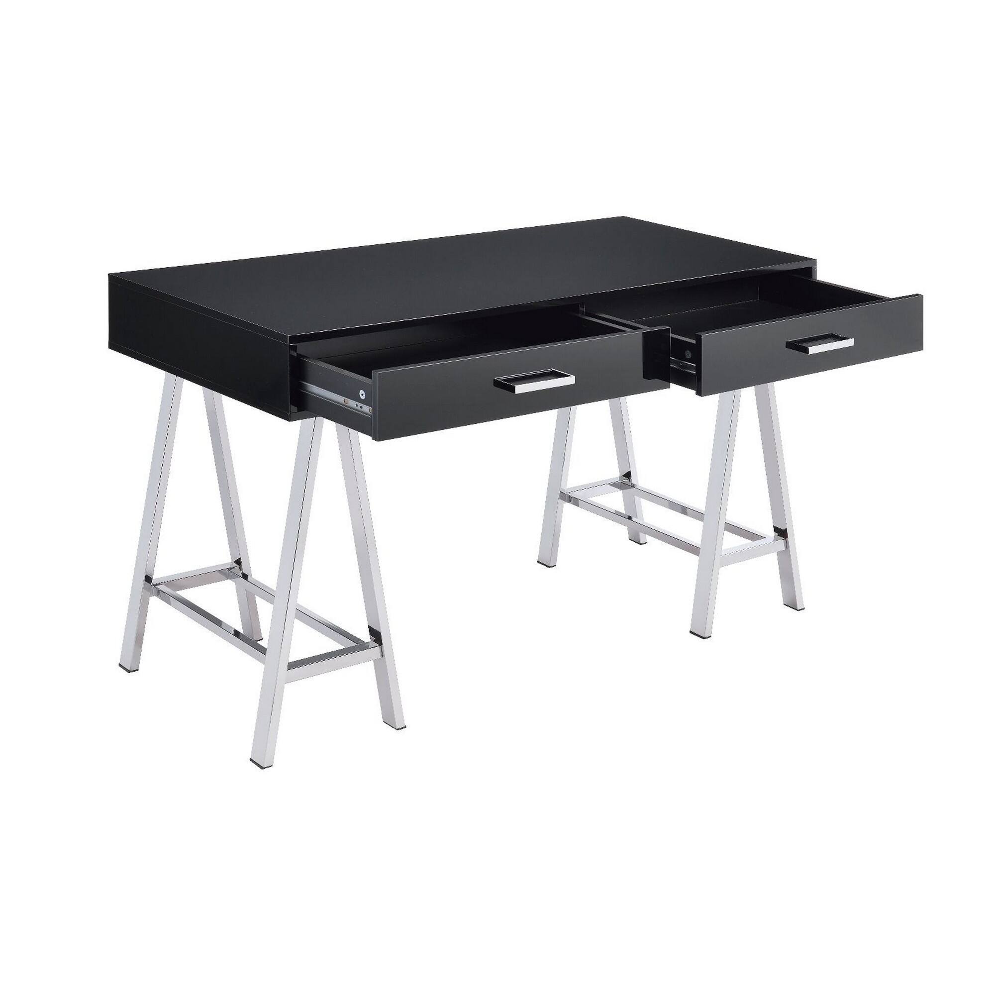 Left. Manhattan Lane - Writing Desk with MDF 2 Drawers and Metal Legs, Black and Chrome - Black and Chrome.
