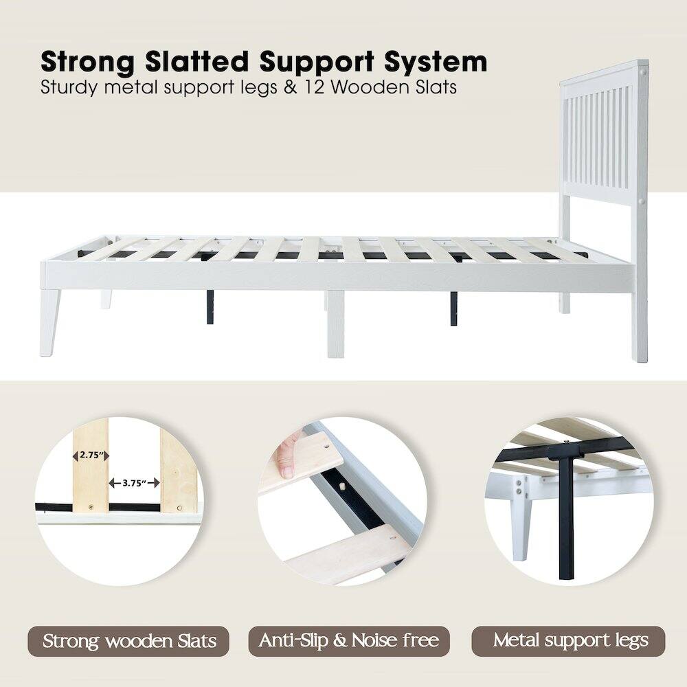 Strong Slatted Support System  
Sturdy metal support legs & 12 Wooden Slats  

Strong wooden Slats  
Anti-Slip & Noise free  
Metal support legs