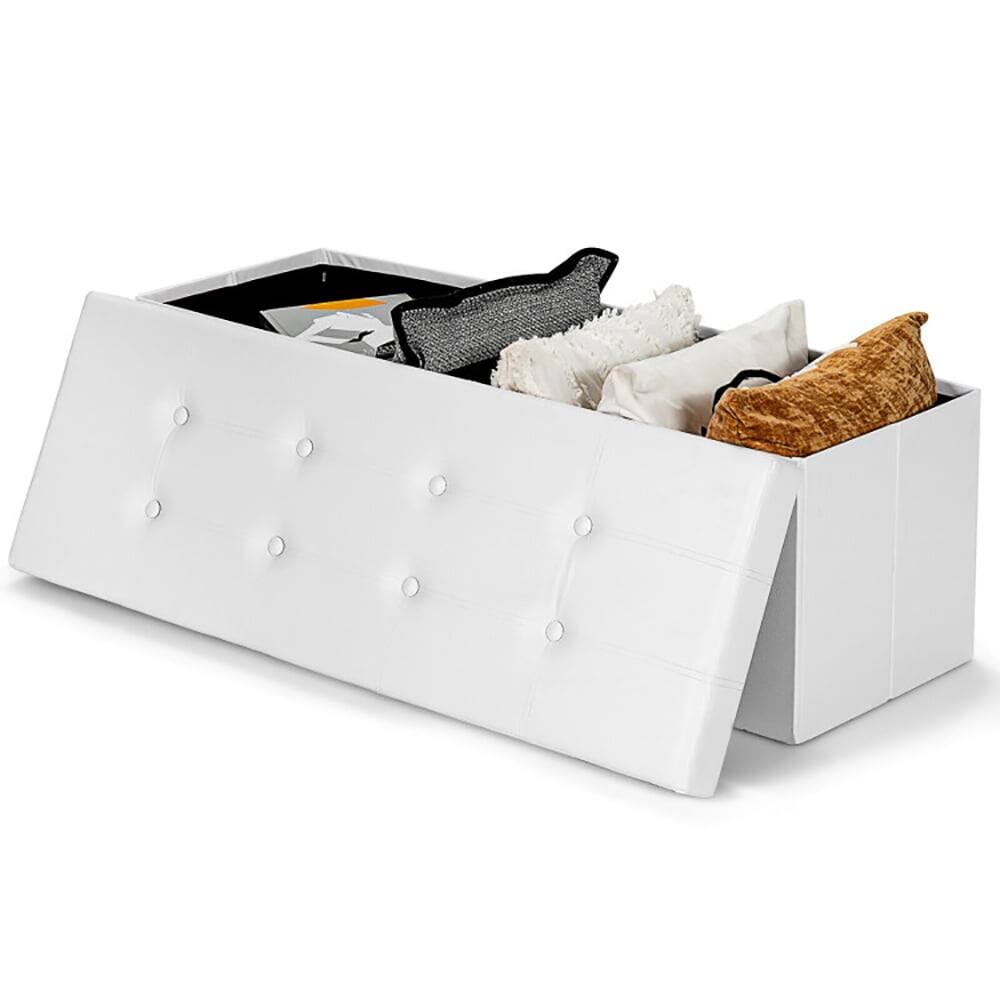 Front. Kadyn - 45 Inches Large Folding Ottoman Storage Seat-White, - White.
