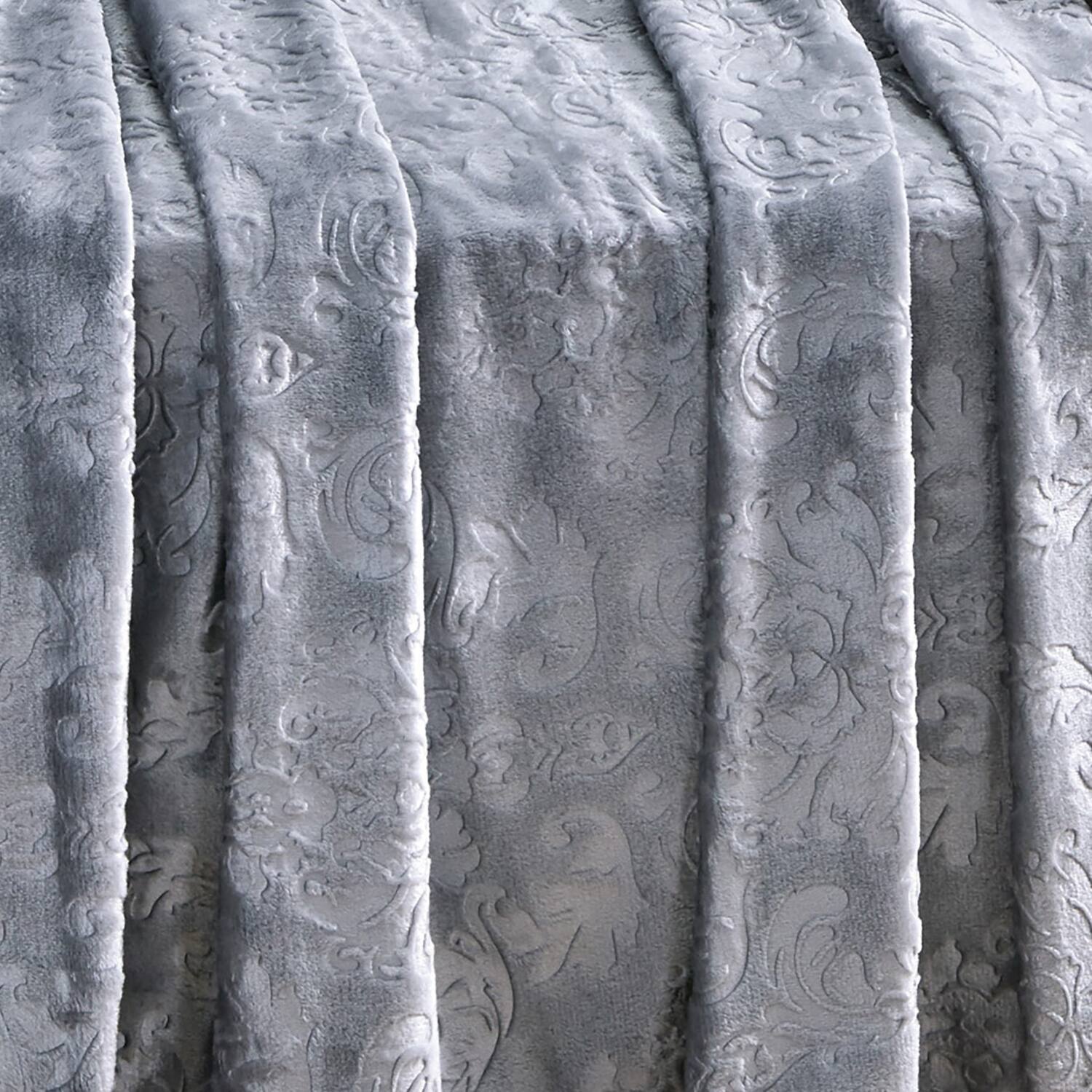 Alt View 4. Noble House - Plazatex Versailles Embossed Decorative Super Soft Throw Blanket for Sleep/Decor 2 Pack 50" x 60" Grey - Grey.