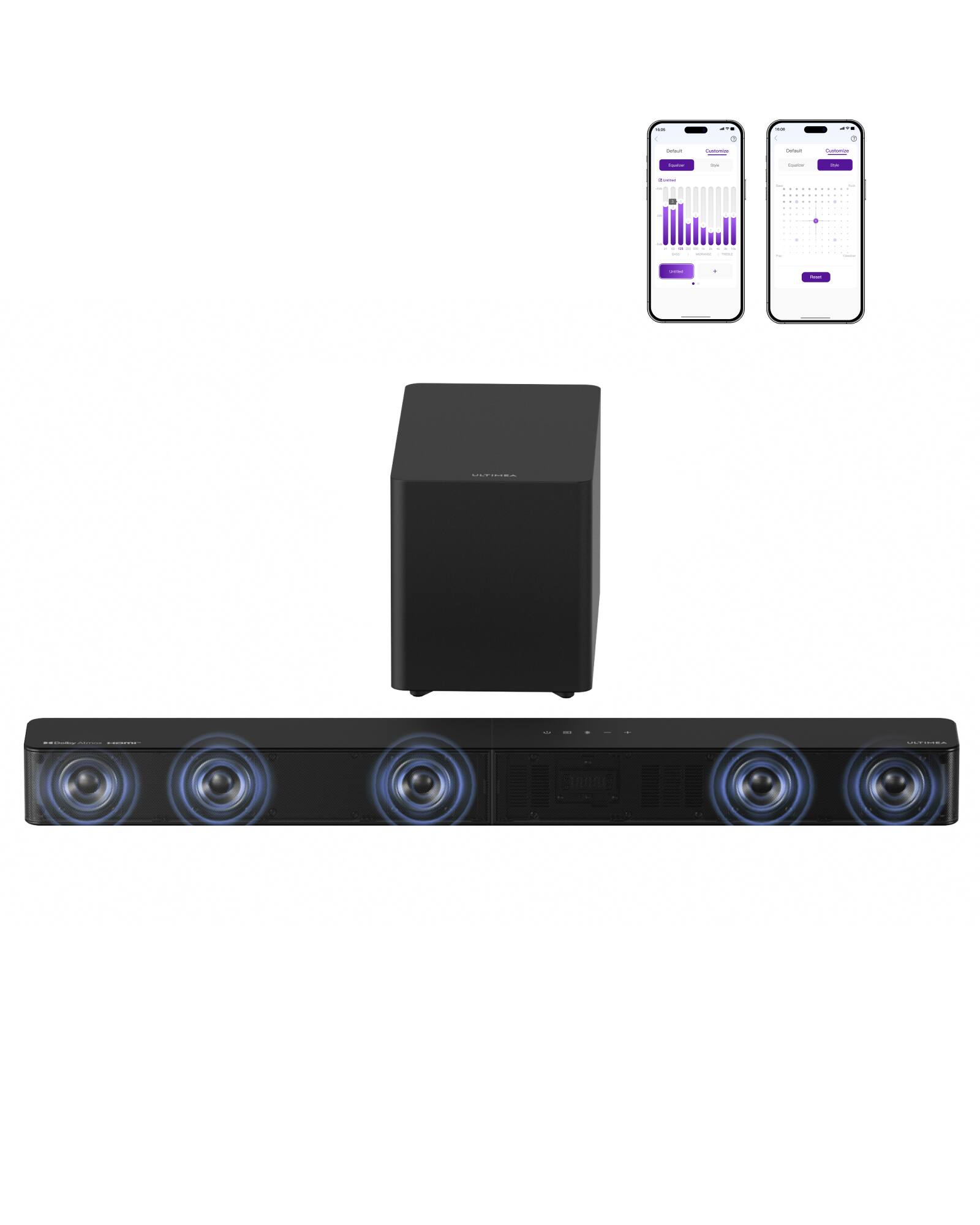 Left. Ultimea - ULTIMEA Poseidon M60 Boom 5.1ch Dolby Atmos Sound System, 340W Peak Power, 5 Full-Range Drivers, Wired Subwoofer - Black.