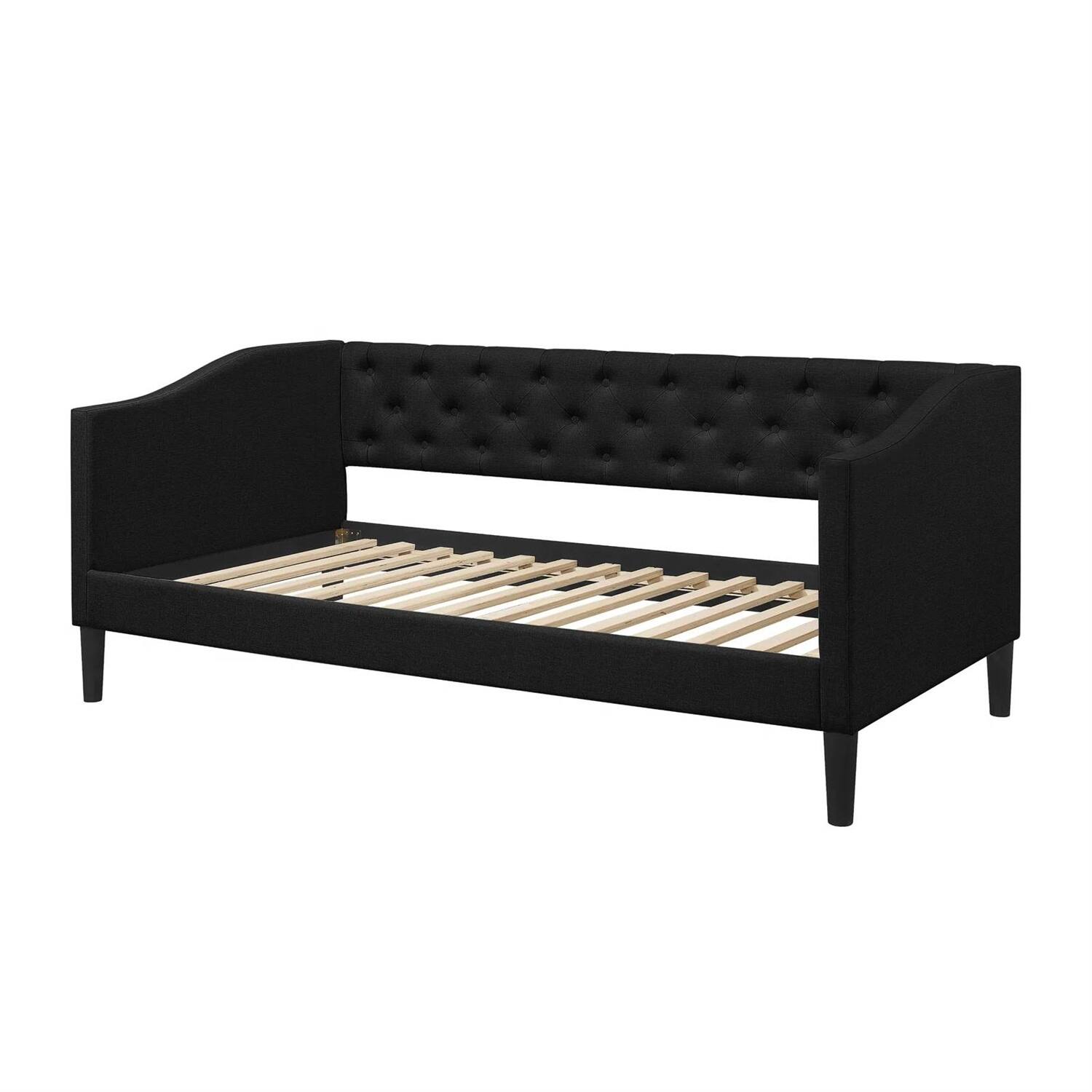 Angle. Hivvago - Hivvago Twin size Modern Fabric Upholstered Button-Tufted Daybed - Black.