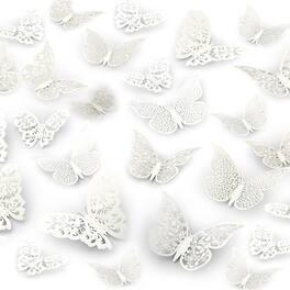 Zulay Kitchen - Zulay Home Removable DIY 3D Butterfly Wall Decor - 48pcs Butterfly Decor with 3 Wing Designs - Metallic White