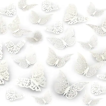 Front. Zulay Kitchen - Zulay Home Removable DIY 3D Butterfly Wall Decor - 48pcs Butterfly Decor with 3 Wing Designs - Metallic White.