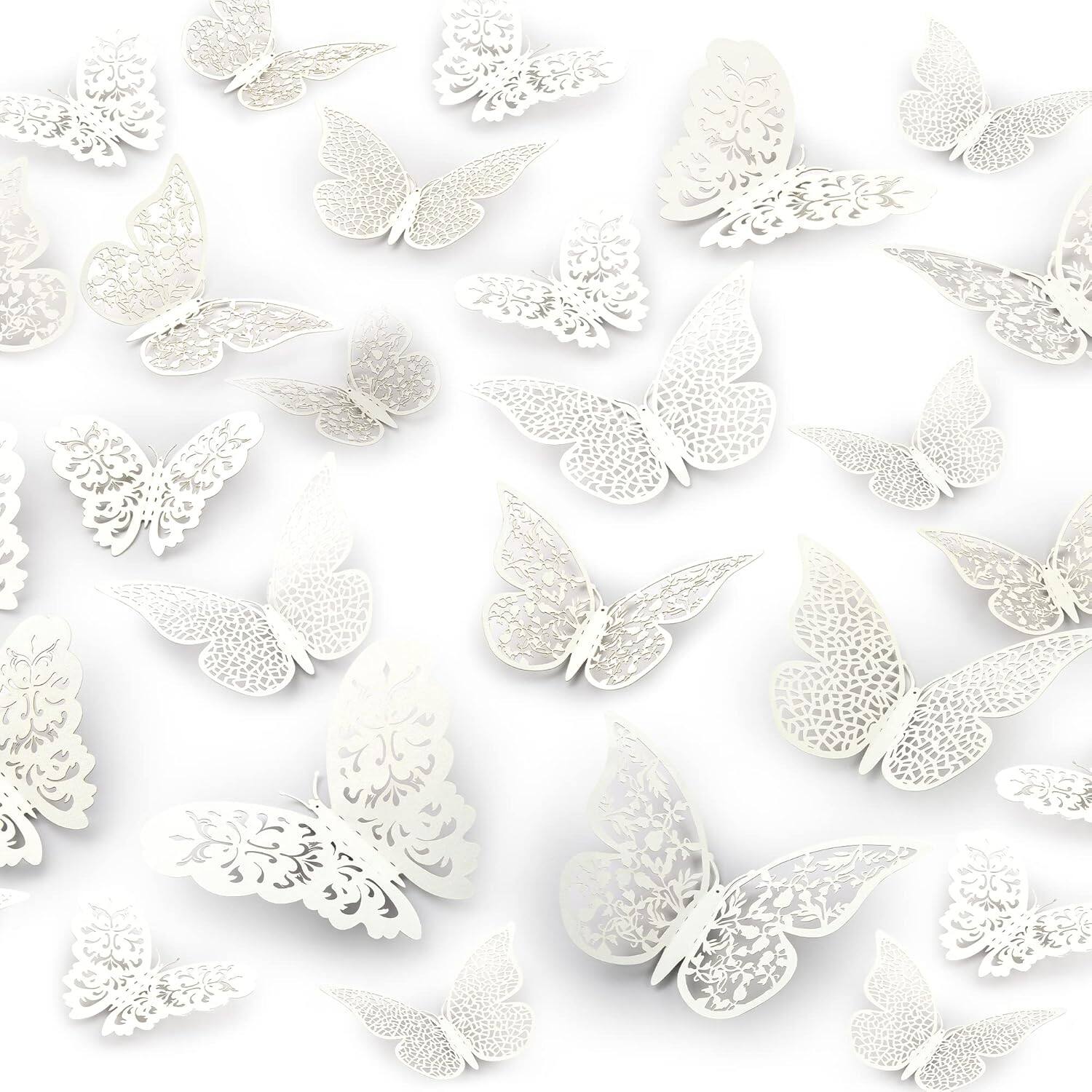 Front. Zulay Kitchen - Zulay Home Removable DIY 3D Butterfly Wall Decor - 48pcs Butterfly Decor with 3 Wing Designs - Metallic White.