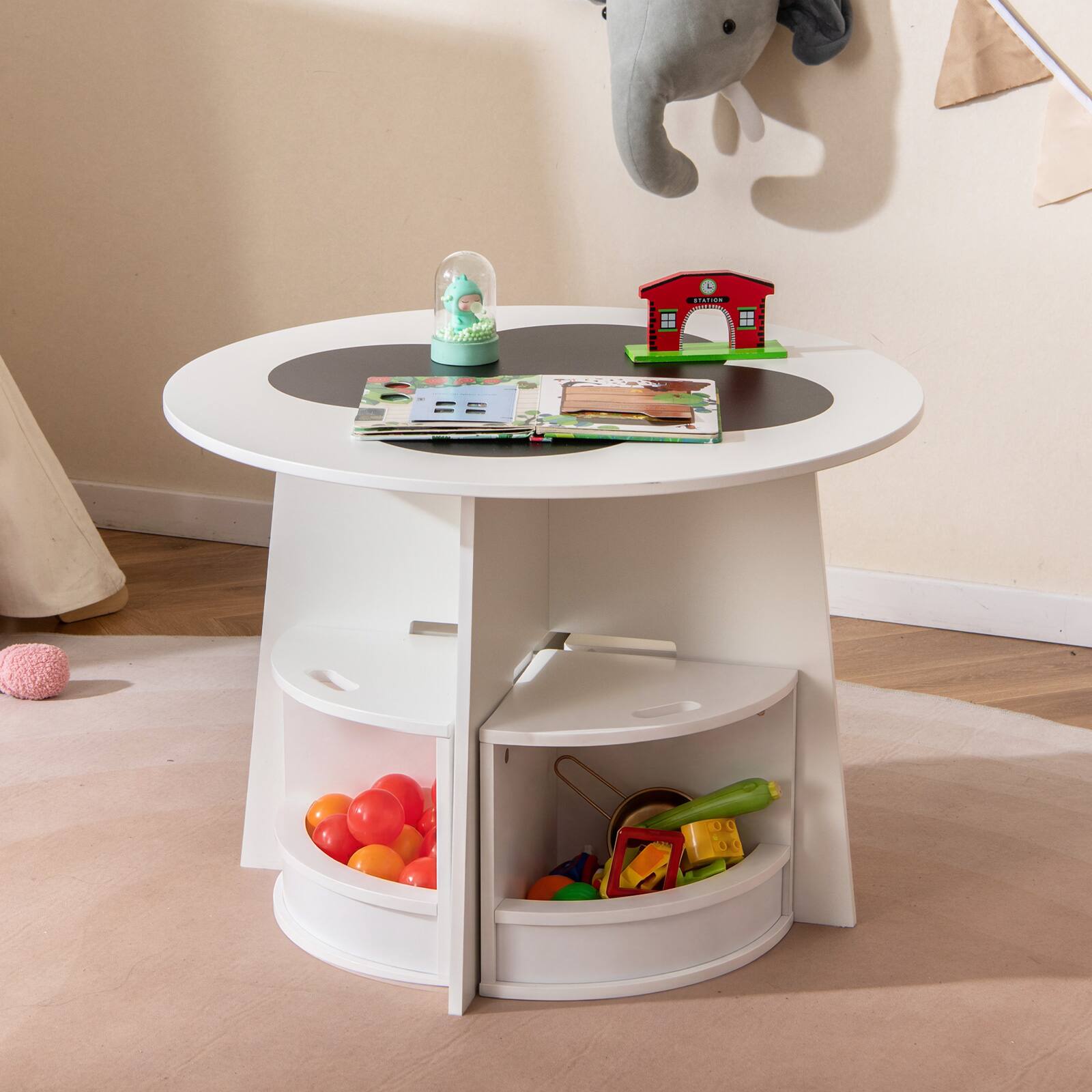 Alt View 1. Gymax - Gymax 5-PC Kids Table & Chair Set w/Writable Blackboard&Storage Stools for Read White - White.