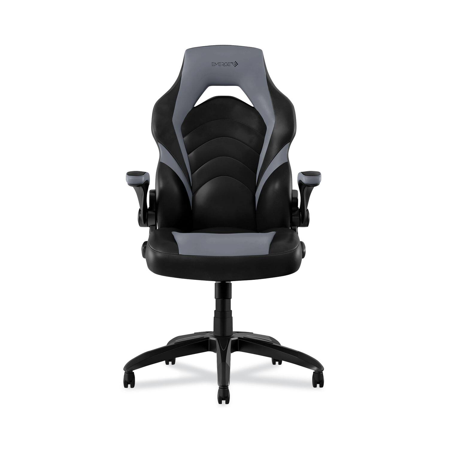 Emerge - REMOVE - Vortex Bonded Leather Gaming Chair, Supports Up to 301 lbs, 17.9" to 21.6" , Gray/ Back, Base - Black